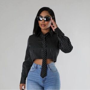 Black Pinstripe Crop Top